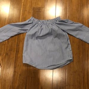 Off the shoulder blue and white striped shirt
